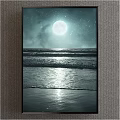 Starry Night Landscape Painting With Full Moon And Ocean Waves Moonlight Reflection On Beach Shore