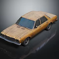 Rusty Old Vintage Car Body With Blue Windows And Black Tires