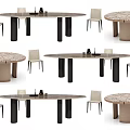 Modern Dining Table Set Combinations With Black Metal Legs Round Oval Beige Tabletops And Chairs
