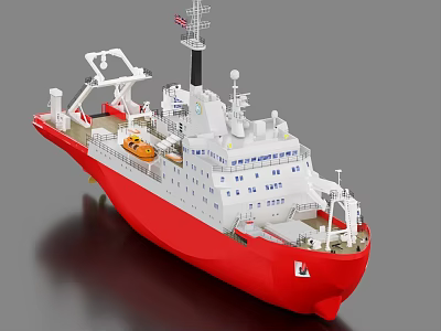 Red Hull White Superstructure Rescue Ship Model With Antennas Life Raft And Equipment 3d model