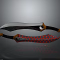 Two Unique Designed Knives With Silver Blades And Orange Black Red Honeycomb Pattern Handles