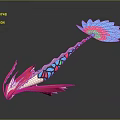 Mythical Fantasy Game Movie Character With Pink Blue Green Feathery Tail And Scaled Body