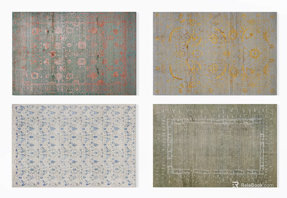 Stylish Square Rugs With Various Patterns For Home Decor And Interior Design 3d model