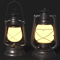 Pair Of Vintage Candle Lanterns With Black Metal Frame Glass Shade And Warm Yellow Light