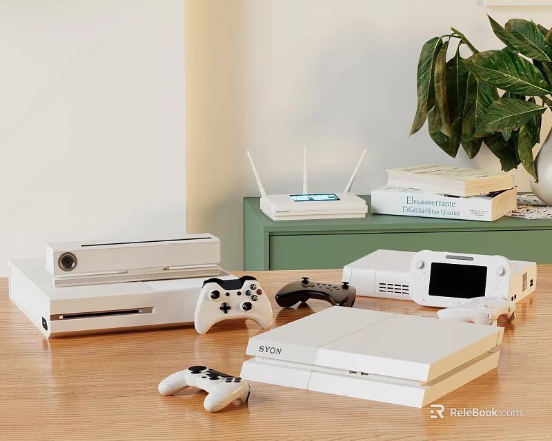 Modern Home Entertainment Electronics Setup With Gaming Consoles And Wireless Controllers 3d model 