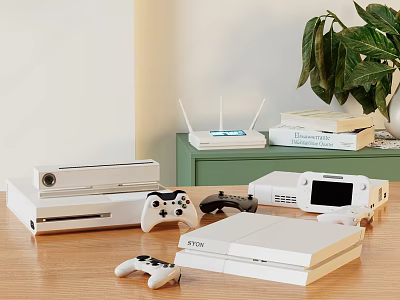 Modern Home Entertainment Electronics Setup With Gaming Consoles And Wireless Controllers 3d model