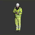 A Man In High Visibility Yellow Vest And White Hard Hat Using Smartphone
