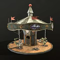 Vintage Carousel Ride With Decorative Canopy And Seahorse Shaped Seats