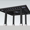 Modern Pavilion Featuring Black Lattice Roof And Four Columns With White Bases