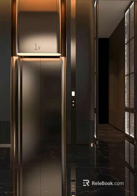 Luxury Modern Elevator In Hotel Lobby With Metal Doors And Warm Lighting 3d model 