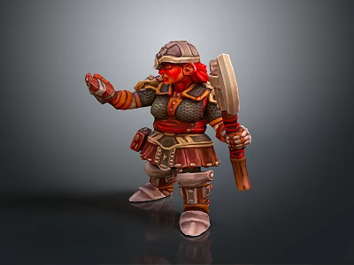 Standing Man With Red Hair In Samurai Style Armor Holding Large Axe 3d model
