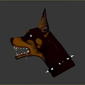 Fierce 3D Doberman Head Model Featuring Brown Black Fur Sharp Teeth Spiked Collar