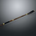 Traditional Spear Weapon With Wooden Shaft Black Gold Decorations Pointed Tip And Feathered End