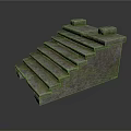 Gray Stone Steps With Moss Covered Tiered Design And Side Wall Blocks 3d model