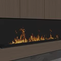 Modern Linear Fireplace With Burning Flames And Wooden Cabinets In Sleek Interior