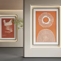 Orange Abstract Painting With White Radial Patterns For Modern Interior Wall Decor 3d model
