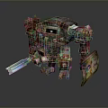 Colorful Pixelated Block Creature Holding Blue Sword And Decorated Shield