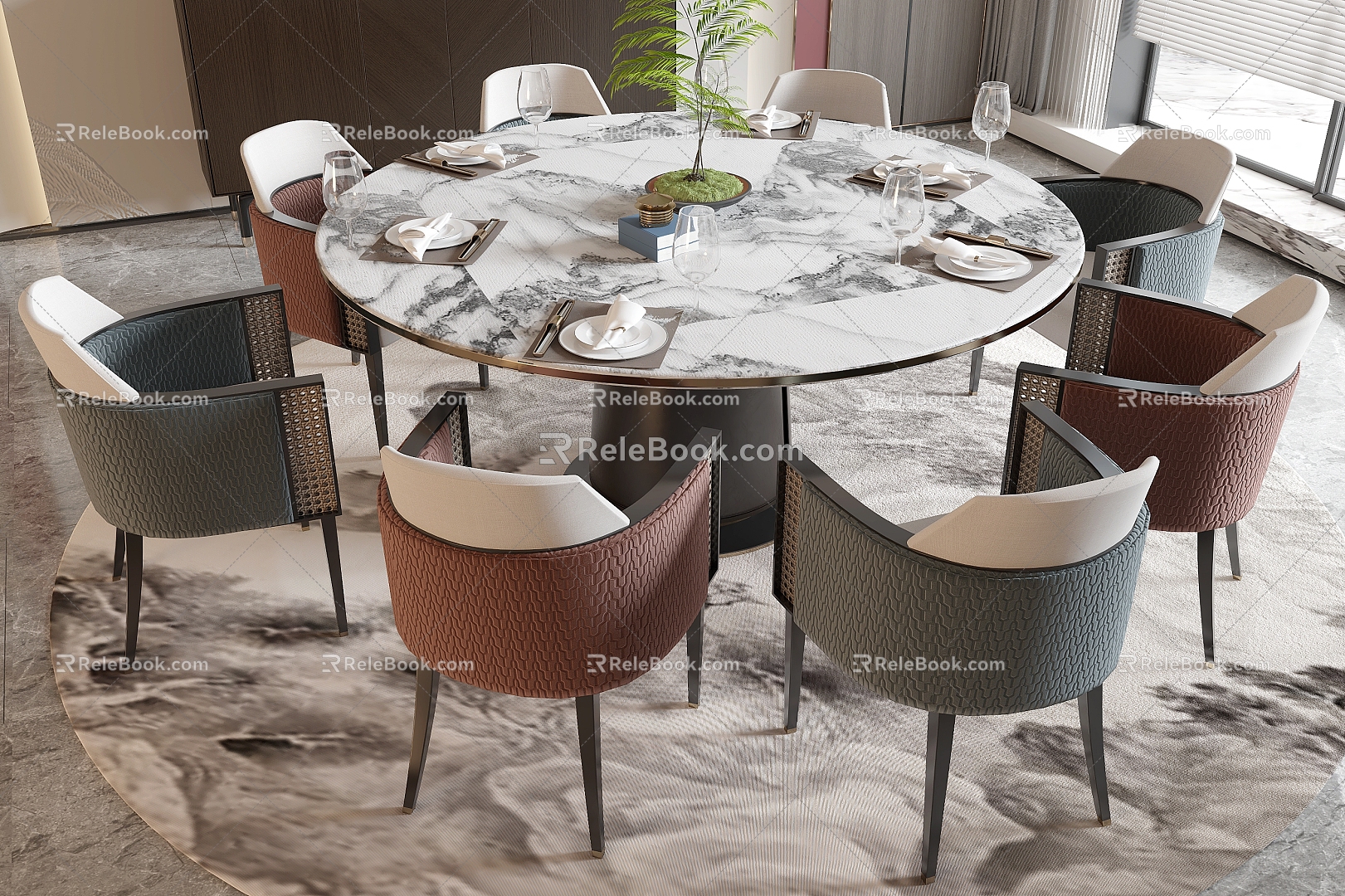 New Chinese Dining Table and Chair Round Dining Table Dining Chair Single Chair Background Wall model