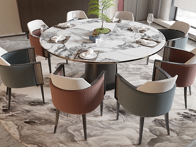 New Chinese Dining Table and Chair Round Dining Table Dining Chair Single Chair Background Wall model