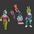 Game Movie Cartoon Characters With Dog Cat Rabbit Chicken In Colorful Costumes
