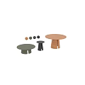 Unique Modern Dining Table With Round Top Wooden Texture Green Black Brown Bases