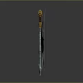 Crystal Sword With Golden Hilt Sunburst Decoration And Black Blue Ethereal Wings