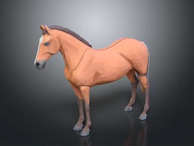 Detailed Low Poly Brown Horse 3D Model Standing on Gray Background 3d model