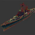 Detailed Blue Warship with Red Hull Turrets Mast and Deck Design Features