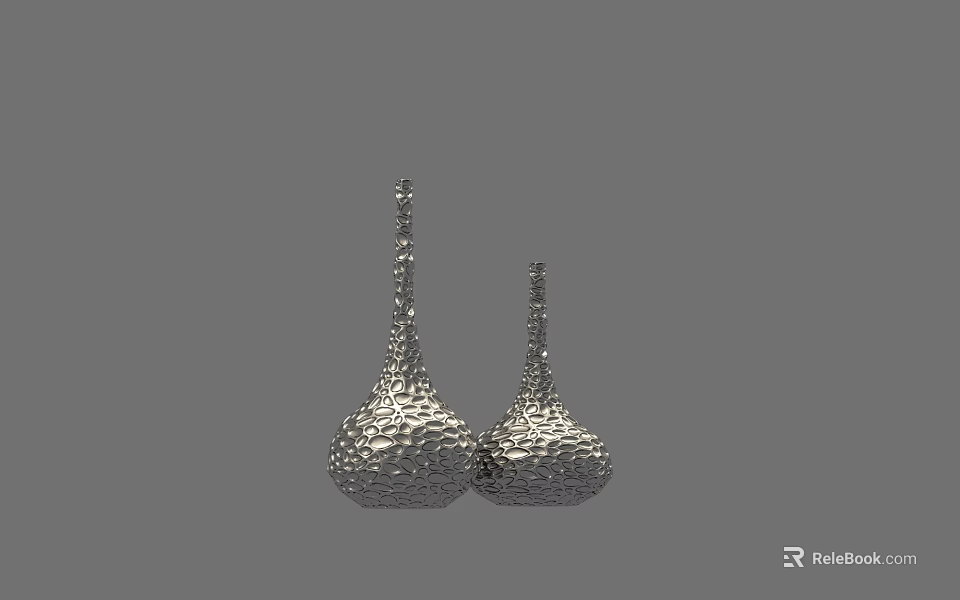 Two Piece Silver Modern Decorative Ornament Set With Hammered Texture Teardrop Shape 3d model 