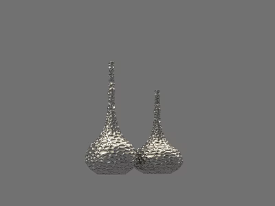 Two Piece Silver Modern Decorative Ornament Set With Hammered Texture Teardrop Shape 3d model
