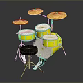 Yellow Drum Set With Cymbals Drum Stool And Drumsticks For Home Use