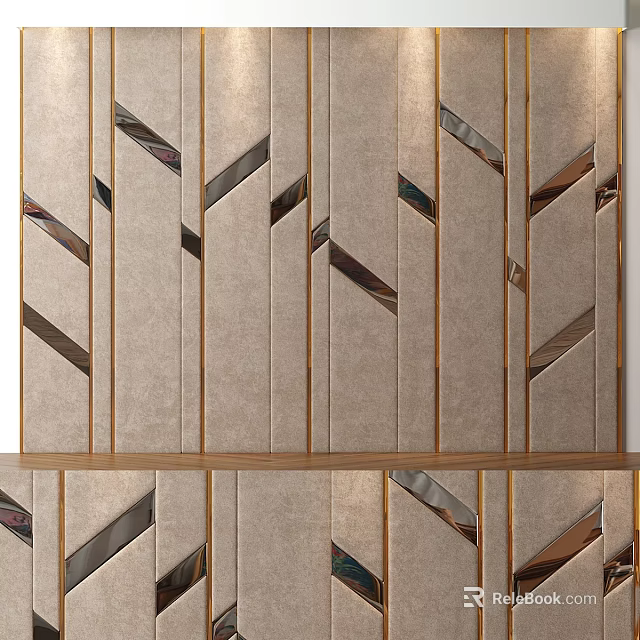 Modern Luxury Wall Decor With Gold Lines And Geometric Mirrors On Beige Background 3d model 