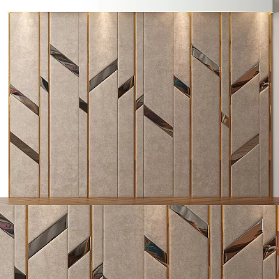 Modern Luxury Wall Decor With Gold Lines And Geometric Mirrors On Beige Background 3d model