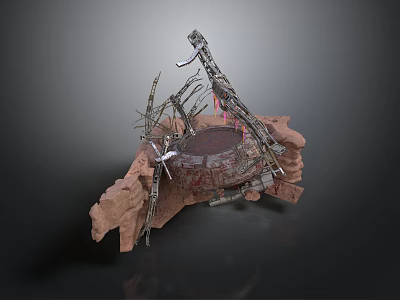 Industrial Installation With Rock Base And Intricate Metallic Mechanical Structures 3d model