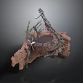 Industrial Installation With Rock Base And Intricate Metallic Mechanical Structures