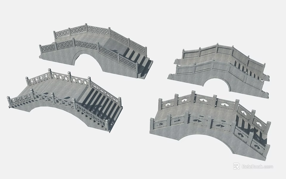 Traditional Stone Arch Bridges With Decorative Railings And Architectural Details 3d model 