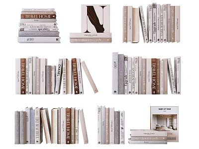 Stylish Book Collection Featuring Stacked And Upright Books In Neutral Tones 3d model