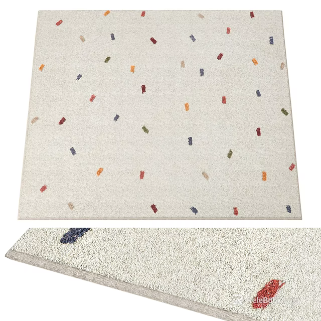 Light Colored Square Rug With Colorful Scattered Small Patterns For Home Decor 3d model 