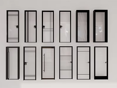 Various Modern Glass Door Designs With Black Frames And Different Patterns 3d model