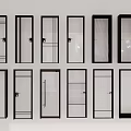 Various Modern Glass Door Designs With Black Frames And Different Patterns 3d model