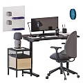 Modern Office Desk With Monitor Lamp Pen Holder Notebook Gray Chair And Side Cabinet
