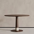 Brown Round Table With Pedestal Base And White Section Against Light Wall 3d model