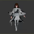 Fantasy Game Movie Character With Brown Hair Gray Cloak White Outfit And Standing Pose