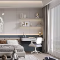 Cozy Kids Bedroom Design With Bed Desk Chair Astronaut Decor And Toy Car
