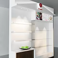White Brown Display Cabinet Shelving With Glass Counter Yami Logo Green Fruit And Shelves