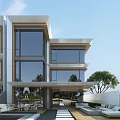 Modern Townhouse Design with Large Glass Windows Multi Storey Outdoor Greenery and Clear Sky