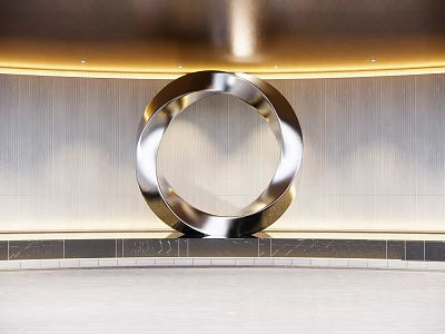 Metal Ring Sculpture with Modern Background Wall and Warm Lighting 3d model