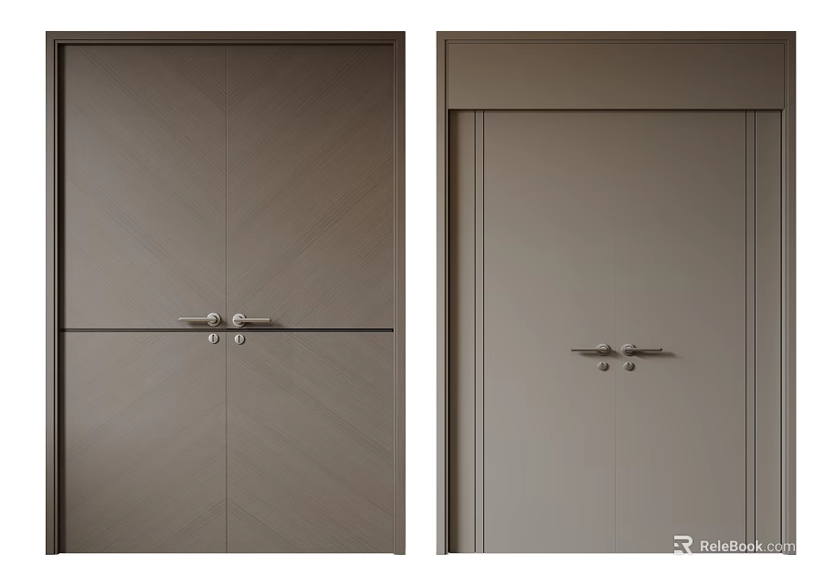 Modern Double Doors With Herringbone Texture And Neutral Finish Design 3d model 