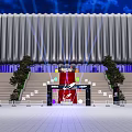 Modern Grand Stadium Exterior With Curved Silver Structure Lighting Steps And Trees At Entrance