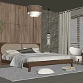 Natural Modern Bedroom Interior With Wooden Panel Walls Stone Accent Wall And Cozy Bed